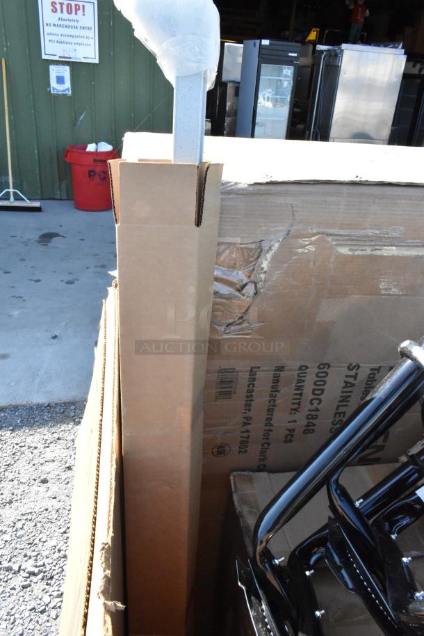 10 brand new scratch and dent items in packaging, featuring dish cabinet, table, and bucket frame. Quantity 10.