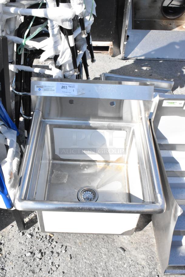 Brand new Steelton 522CS11818N stainless steel single bay sink, scratch and dent, visible sticker display.