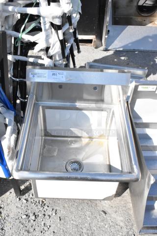 Brand new Steelton 522CS11818N stainless steel single bay sink, scratch and dent, visible sticker display.