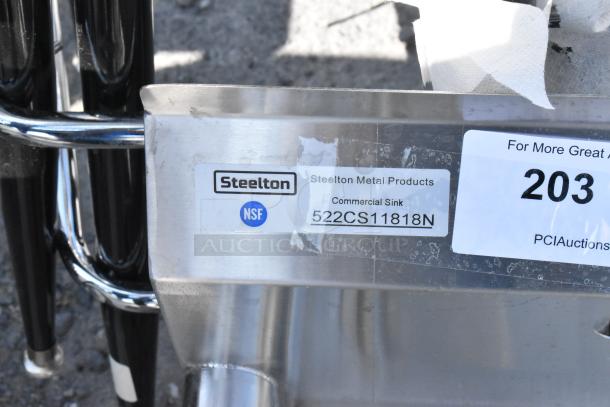 Brand new Steelton 522CS11818N stainless steel single bay sink, scratch and dent condition, NSF certified, commercial use.