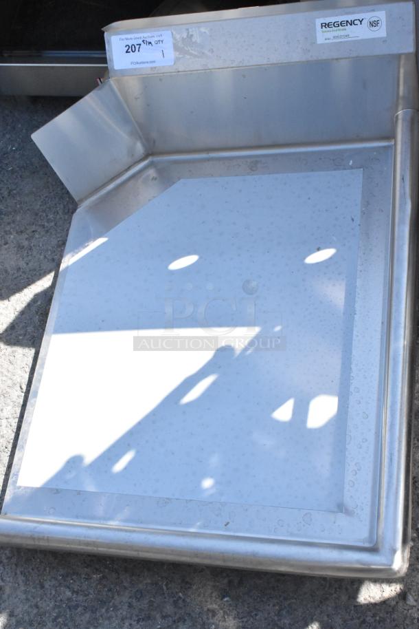 BRAND NEW Regency 16 Gauge 2' Clean Dish Table, Right Drainboard, Scratch and Dent, No Legs, NSF certified.