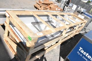 Brand new Elkay 1-32126X24-2-24 stainless steel commercial 3-bay sink with dual drain boards in crate, no legs.