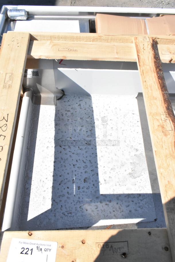Brand new Elkay 1-32126X24-2-24 stainless steel 3-bay commercial sink with dual drain boards, in crate, no legs.