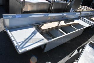 "Brand new Regency 600S3242424S three-compartment stainless steel sink, 124” with 24” drainboards, scratch and dent."