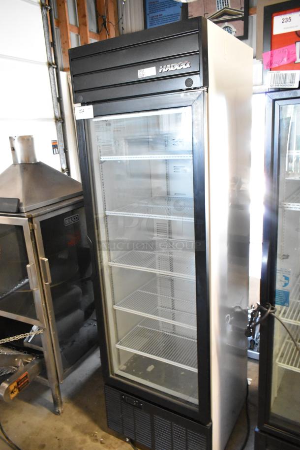 2019 Habco SE18 metal single door cooler with poly coated racks. Commercial use, 115V, 1 phase. Clean condition.