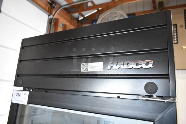 2019 Habco SE18 metal cooler merchandiser, single door, poly-coated racks, 115 volts, 1 phase; visible Habco logo.