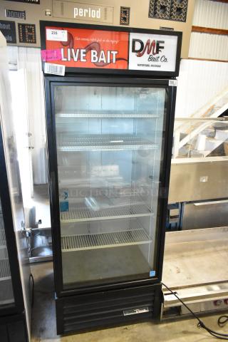2023 Treu GDM-26-HC single door reach-in cooler merchandiser with poly-coated racks, 115 volts, excellent condition.