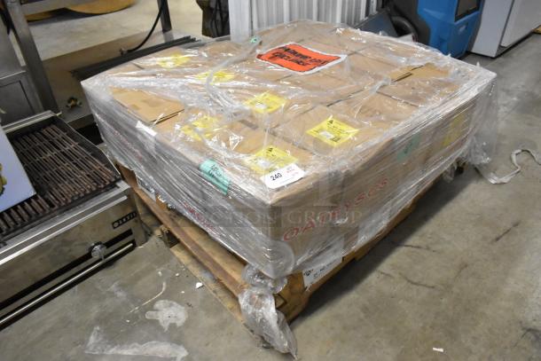 Pallet with 40 boxed new items including 25515C Pro Poxy 20 Epoxy Putty and 271543 Econ-o-grip Plugs, wrapped in plastic.
