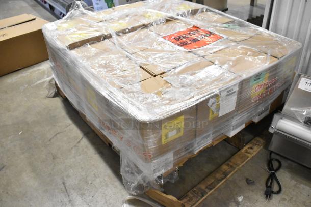 Pallet with 40 new boxes of 25515C Pro Poxy 20 epoxy putty and 271543 Econ-o-grip plugs, shrink-wrapped, labels visible.
