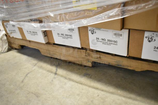 40 brand new boxes of 25515C Pro Poxy 20 Steel Reinforced Epoxy Putty on a pallet, ready for auction.