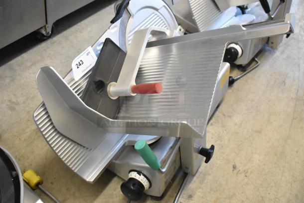 2020 Bizerba GSP H Metal Meat Slicer, 120V, 1 Phase. Commercial countertop model with adjustable knobs and a slicer guard.