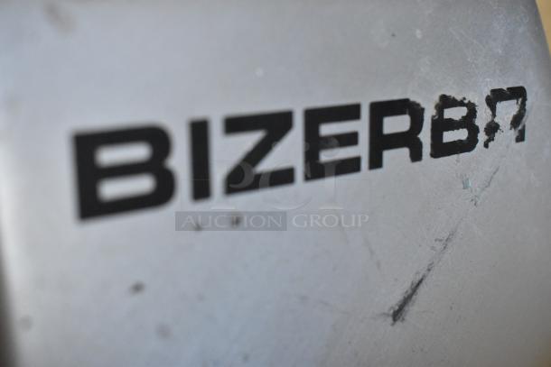 2020 Bizerba GSP H commercial meat slicer, metal, 120V, 1 phase, visible wear near logo, ideal for countertop use.