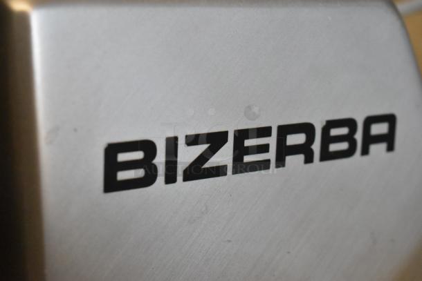 Bizerba GSP H commercial meat slicer, metal body, 120 volts, single phase, brand logo visible, countertop model.