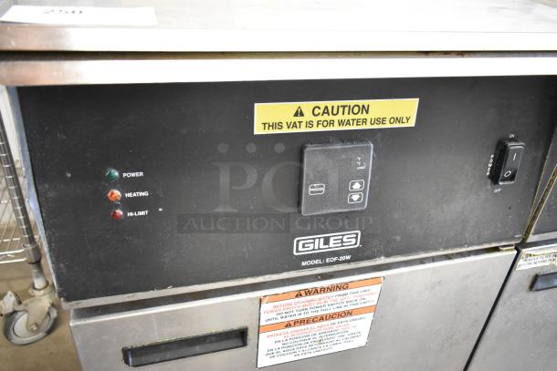 Giles EOF Stainless Steel Commercial 3 Bay Deep Fat Fryer with dumping station on casters, 480 Volts, model EOF-20W.