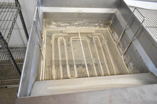 Giles EOF Stainless Steel 3 Bay Deep Fat Fryer, electric-powered, with dumping station and commercial casters, 480 Volts.