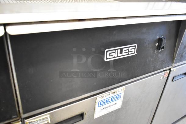 Giles EOF stainless steel 3 bay deep fat fryer with dumping station, commercial casters, and visible control panel, 480 volts.