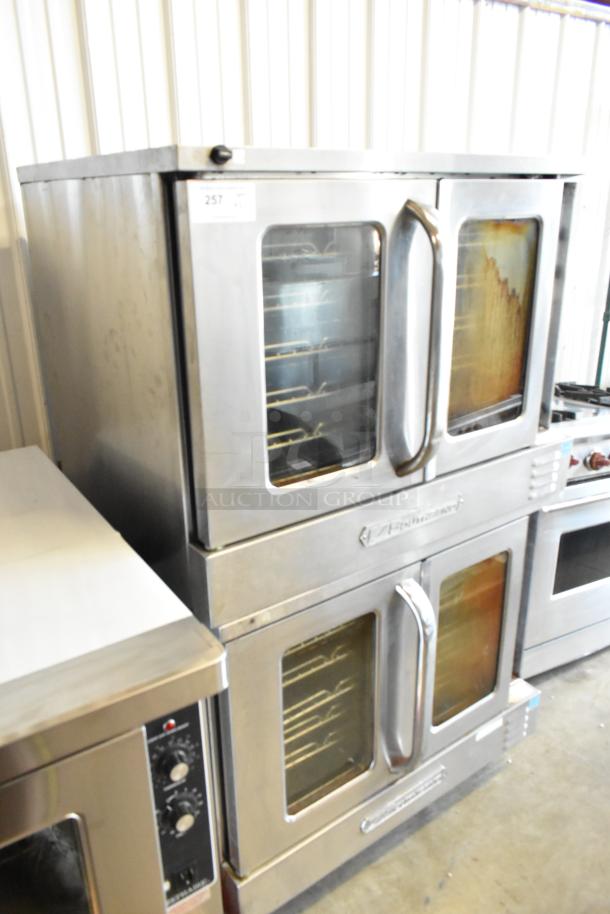 2 Southbend SilverStar stainless steel convection ovens with view-through doors, metal racks, and thermostatic controls.