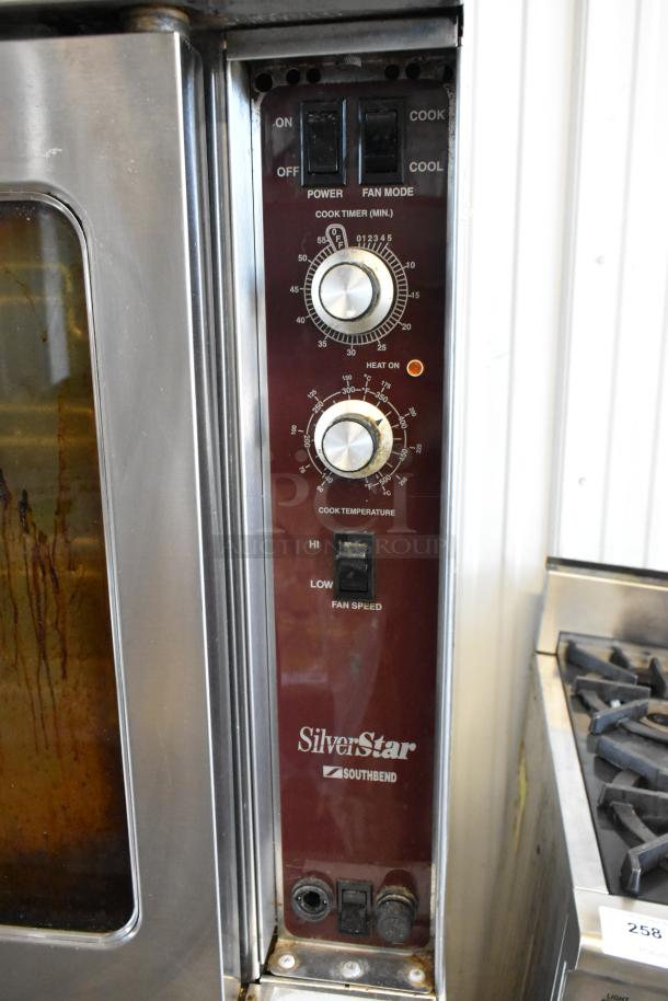 Southbend SilverStar convection oven, stainless steel, thermostatic controls, metal racks, view-through doors, commercial use.