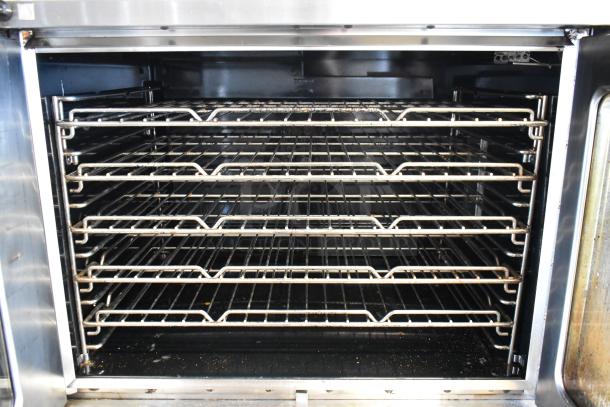 Southbend SilverStar stainless steel commercial convection oven interior with metal racks and thermostatic controls.
