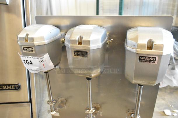 Waring DMC201DCA stainless steel 3 head drink mixer, commercial grade, 120V, 1 phase, visible auction tag "264".