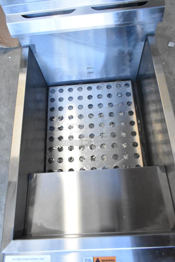 Brand new 2023 Cooking Performance Group CPG 351FCPG30L stainless steel propane fryer, 30 lb. capacity, 53,000 BTU, countertop model.