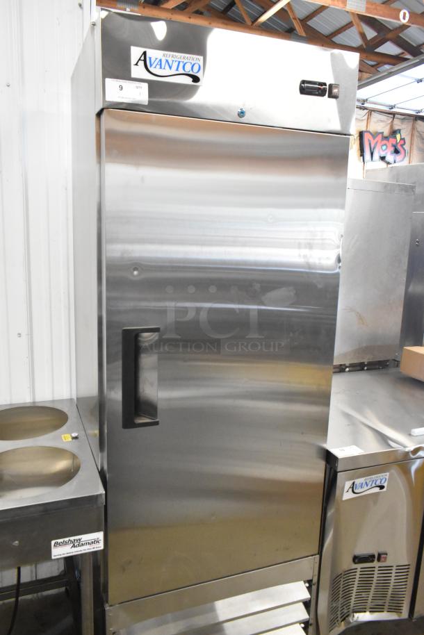 Brand new 2023 Avantco 178A19RHC stainless steel commercial cooler with poly-coated racks, on casters, 115V, 1 phase.