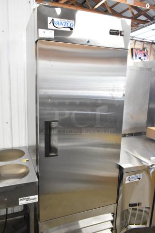 Brand new 2023 Avantco 178A19RHC stainless steel commercial cooler with poly-coated racks, on casters, 115V, 1 phase.