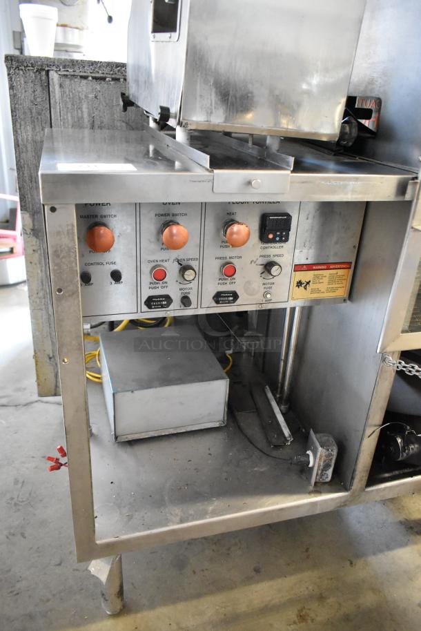 BE&SCO stainless steel commercial tortilla press/oven combo, model Beta 900. Features control panel and 240V, 1-phase power.