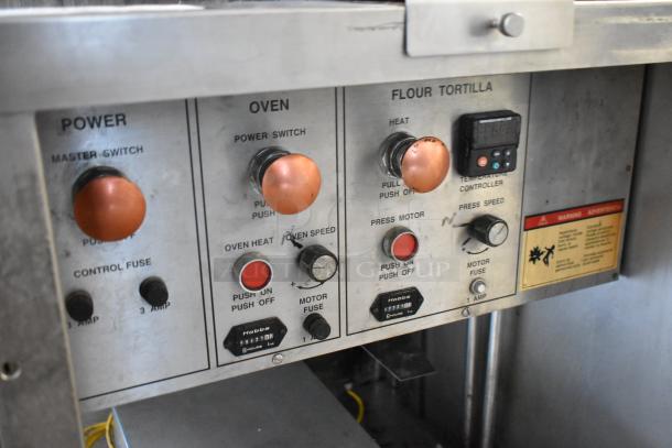 BE&SCO stainless steel commercial floor style natural gas tortilla press/oven combo, Model Beta 900; control panel view.