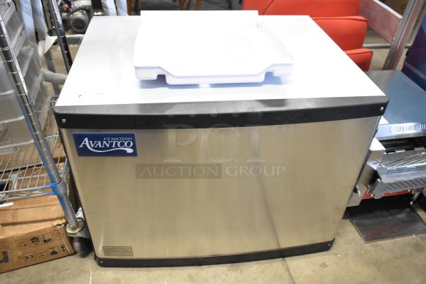Brand new Avantco 194MCF430A stainless steel commercial ice machine, 397 lb, 115V, 1 Phase, visible logo and tags.