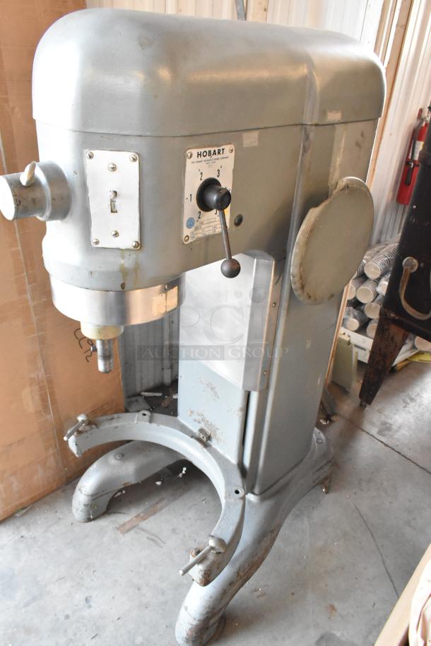 Hobart H-600 commercial 60-quart planetary dough mixer, metal, floor style, 440V, 3-phase, used condition.