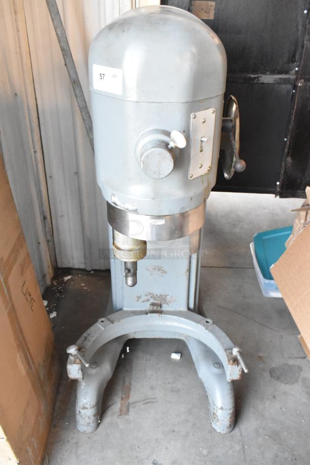 Hobart H-600 commercial dough mixer, 60 quart, metal, floor style, 440 Volts, 3 Phase, used condition.