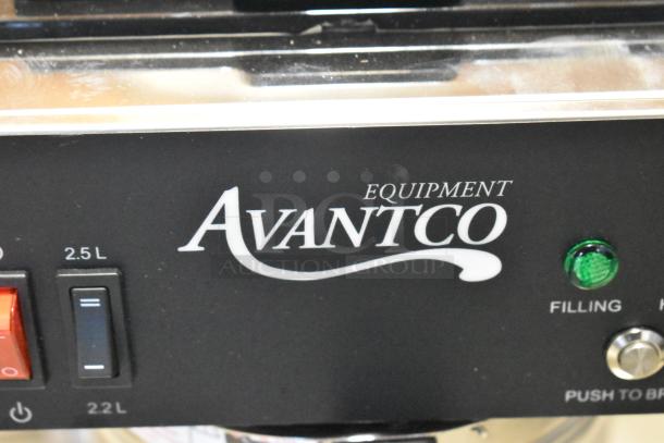 Brand new Avantco 177CMAPADJ stainless steel countertop coffee machine. Scratch and dent. 120V, 1 Phase, 2.5L capacity.
