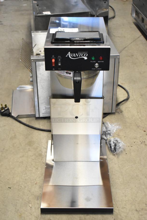 Brand new Avantco 177CMAPADJ stainless steel commercial coffee machine, 120V, 1 phase, scratch and dent condition.