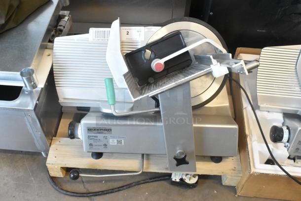2023 Bizerba GSP HD Commercial Meat Slicer with blade sharpener, 120V, 1 Phase, stainless steel body, excellent condition.