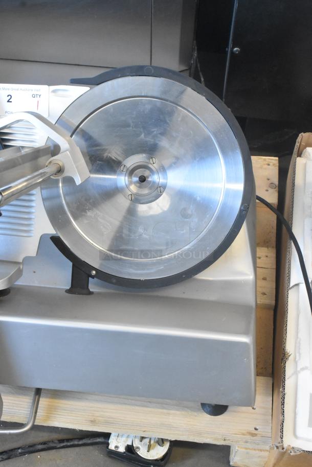 2023 Bizerba GSP HD metal commercial meat slicer with blade sharpener, 120V, 1 Phase, excellent condition, countertop model.