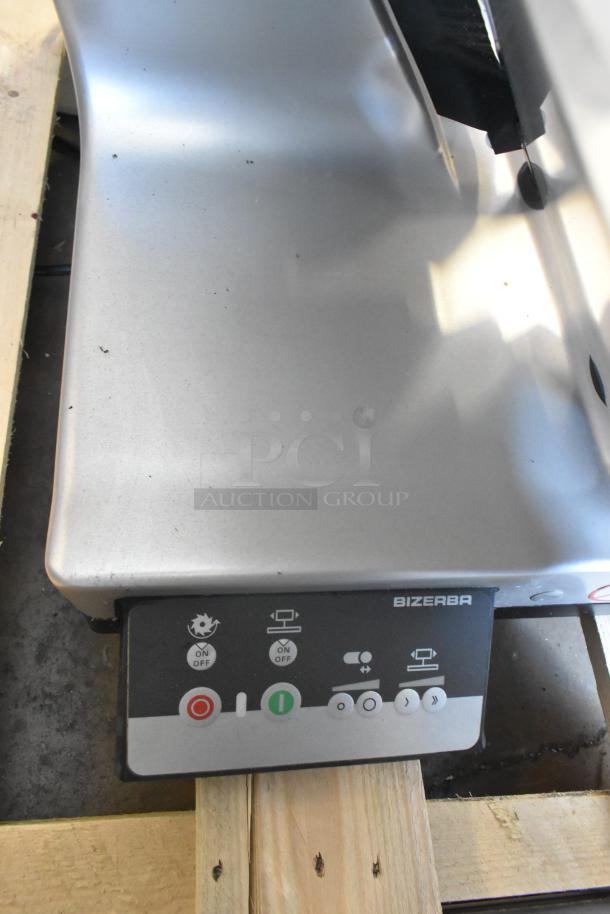 2023 Bizerba GSP HD commercial meat slicer with blade sharpener, metal construction, control panel visible, 120V, 1 phase.