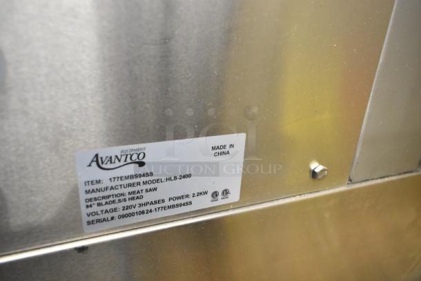 BRAND NEW Avantco 177EMBS94SS stainless steel meat saw label, 94" blade, 3 hp, 220/240V, 3 phase, model HLS-2400.