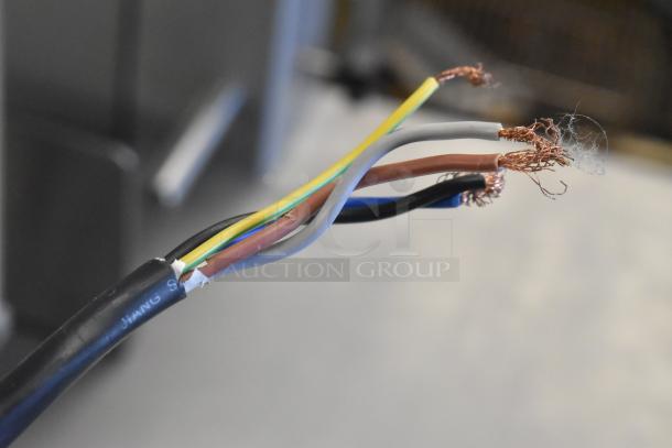 Damaged power cord on Avantco 177EMBS94SS, new scratch and dent stainless steel commercial band meat saw.