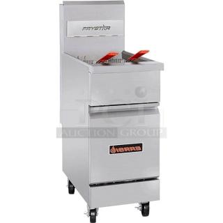 Brand new Sierra FRYSTAR400 stainless steel commercial deep fat fryer, 2022 model, natural gas, minor dents visible.
