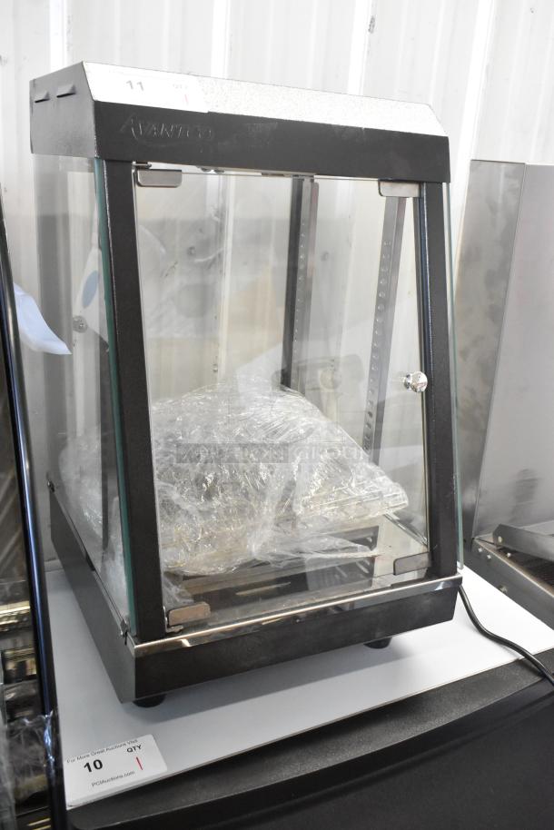 2024 Avantco 177HDC13 metal countertop heated display case, 15", 3 shelves, hinged doors, 120V, new, scratch and dent.