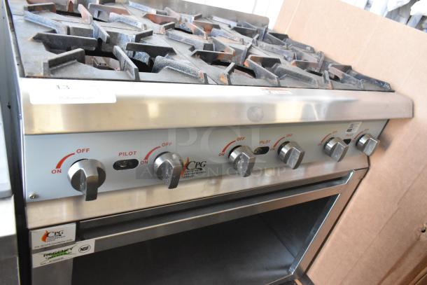 Brand new 2023 CPG 351RCPG36NL stainless steel 6 burner gas range on Regency stand. 132,000 BTU. Scratch and dent condition.