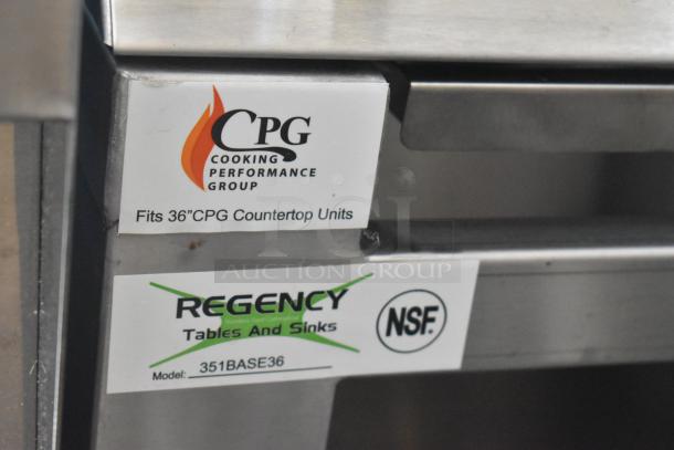 BRAND NEW SCRATCH AND DENT! 2023 CPG 351RCPG36NL, stainless steel 6-burner gas range, 132,000 BTU, on Regency 351BASE36 stand.