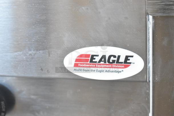 Eagle HT3-LP stainless steel 3-bay steam table, propane gas, 10,500 BTU, with under shelf. Eagle branding visible.