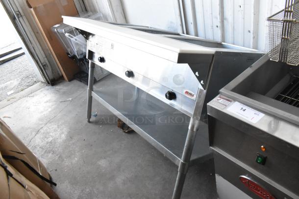 2022 Eagle HT3-LP stainless steel steam table, 3 bays, propane gas, 10,500 BTU, under shelf, commercial use, excellent condition.