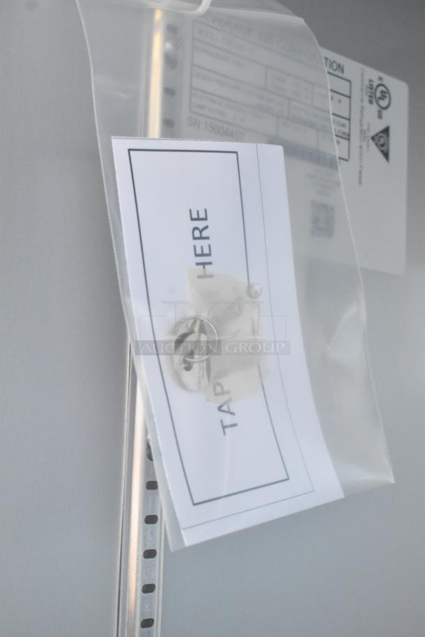 Beverage Air FB27HC-1S stainless steel commercial freezer, scratch and dent, includes poly coated racks, model details visible.