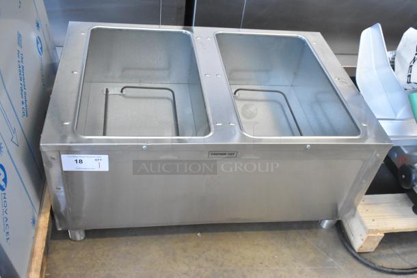BRAND NEW 2025 Eagle DHT2-120 Stainless Steel Two Pan Electric Hot Food Table. 120V, 1 Ph. Minor dents visible.