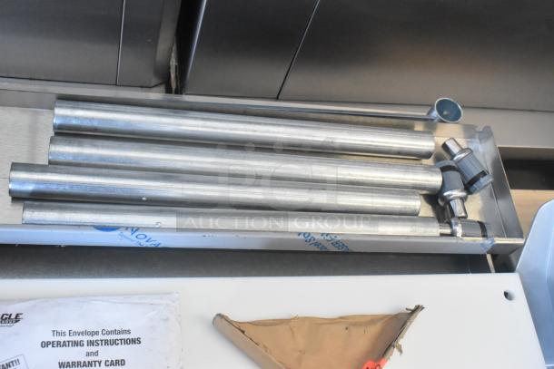 Brand new Eagle DHT2-120 stainless steel hot food steam table parts. Includes legs and manual, 120V, 1 phase, minor scratches.