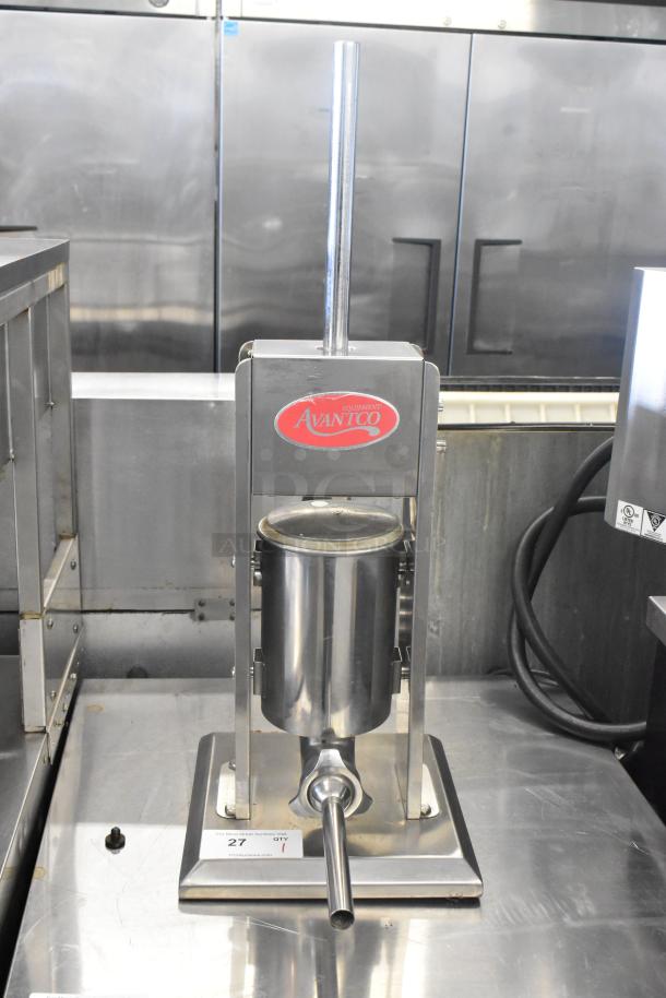 Avantco Stainless Steel Commercial Countertop Sausage Stuffer, in excellent condition, branded logo visible.