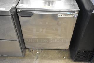 Beverage Air UCF27A-23 stainless steel undercounter freezer with single door, commercial casters, Beverage Air logo.